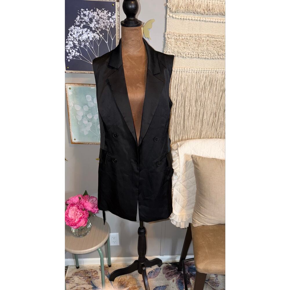 Express Black Satin-Look Double-Breasted Longline Vest – Medium – NWT - Picture 6 of 10